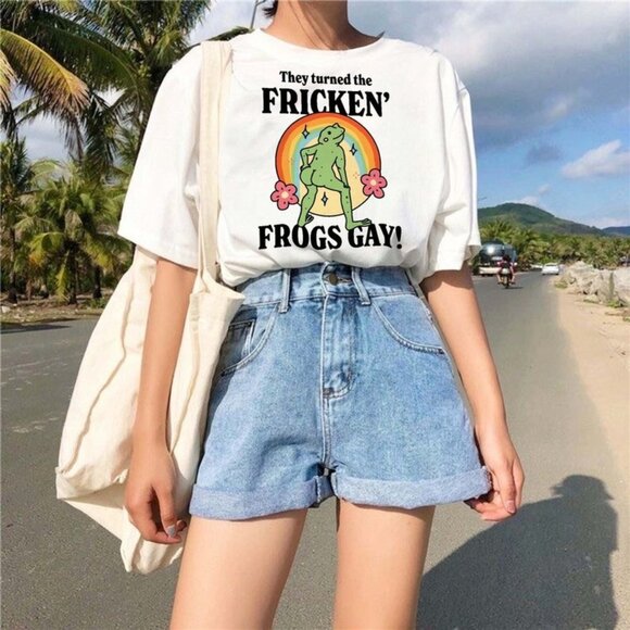 Unbranded Tops - LGBQT Frog Shirt, They Turned The Frickin Frogs Gay Tee, Frog Meme Tee